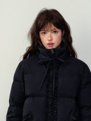 Black Ruffled Short Down Jacket - My Store