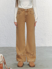 Embroidered Wide-Legged Flared Denim Pants