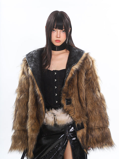 Suede Lapel Fur Coat