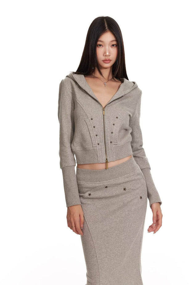 Hooded Sweatshirt Jacket & Long Skirt - My Store