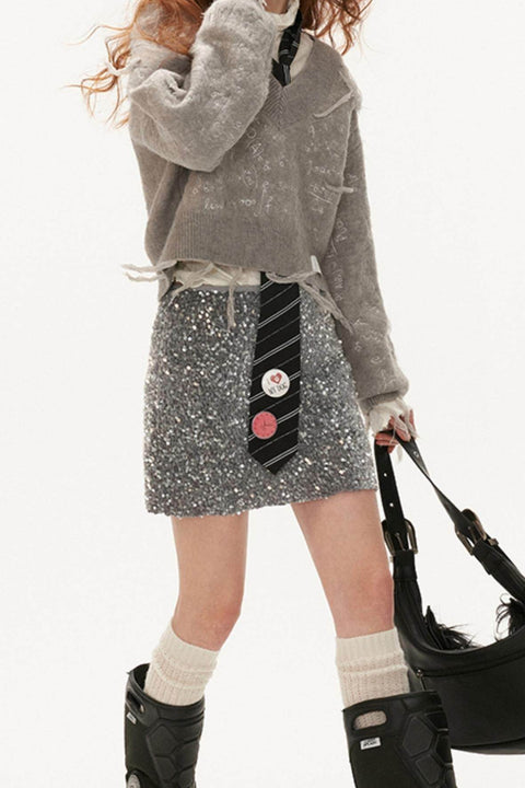 Gray Sequin Fashion Short Skirt - My Store