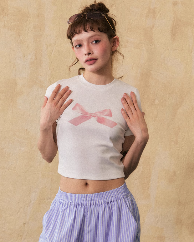 Ribbon Print Crop T-Shirt