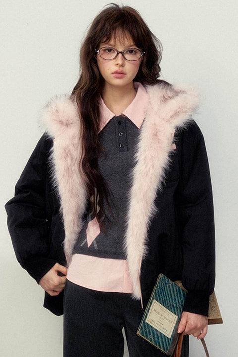 Reversible Black and Pink Warm Fur Coat - My Store