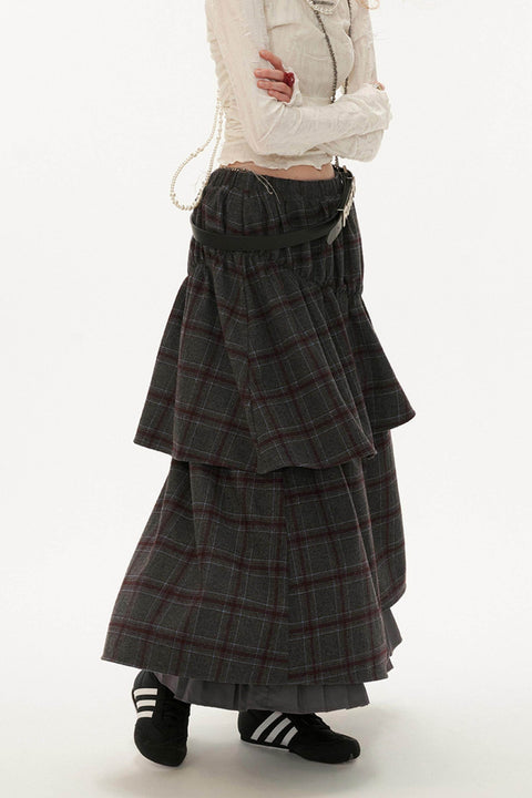 Fake Two-Piece Plaid Skirt - My Store