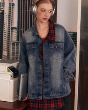 Denim Jacket Layered Check Shirt