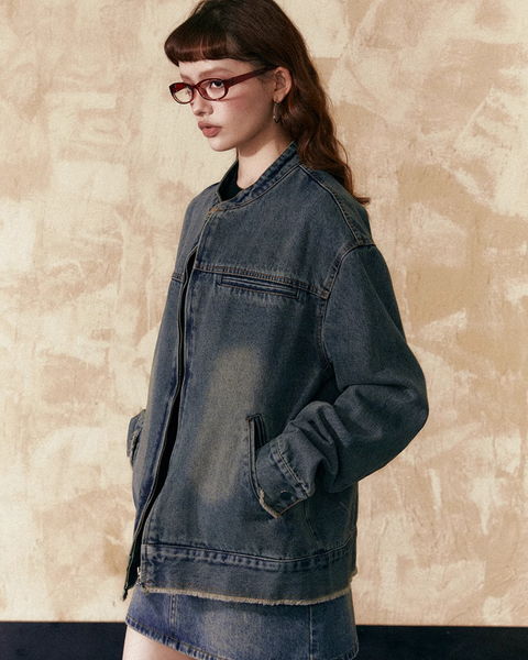 Collarless Denim Jacket