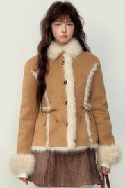 Khaki Pink Fur Integrated Jacket - My Store