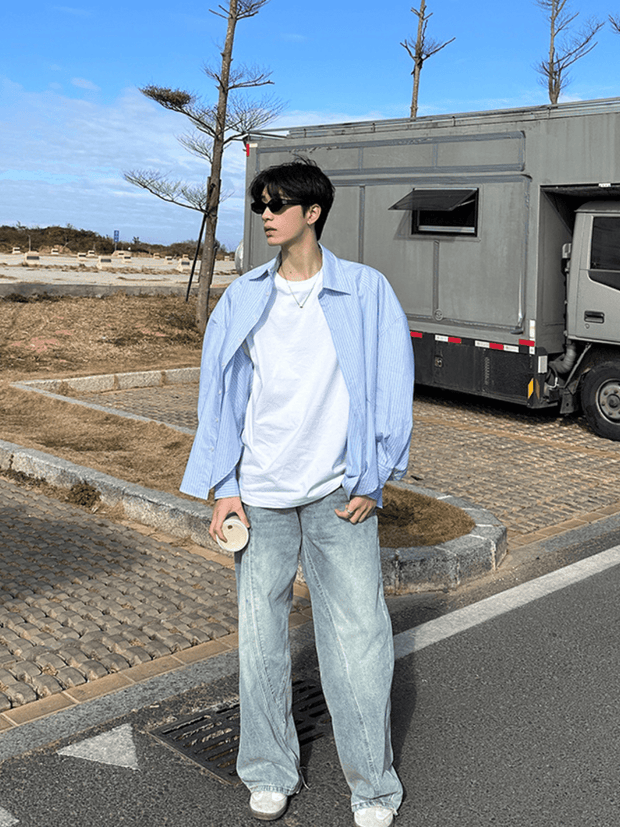 Blue and White Oversized Shirt