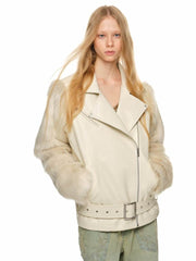 Fur Panel Quilted Moto Jacket - My Store