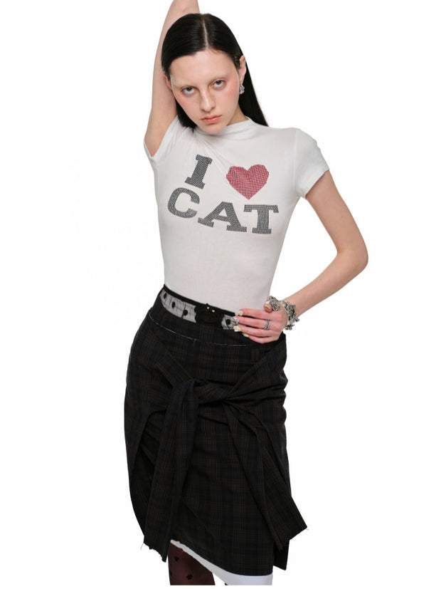 1Jinn Studio "I ♥ CAT" ラインストーンフィットTシャツ