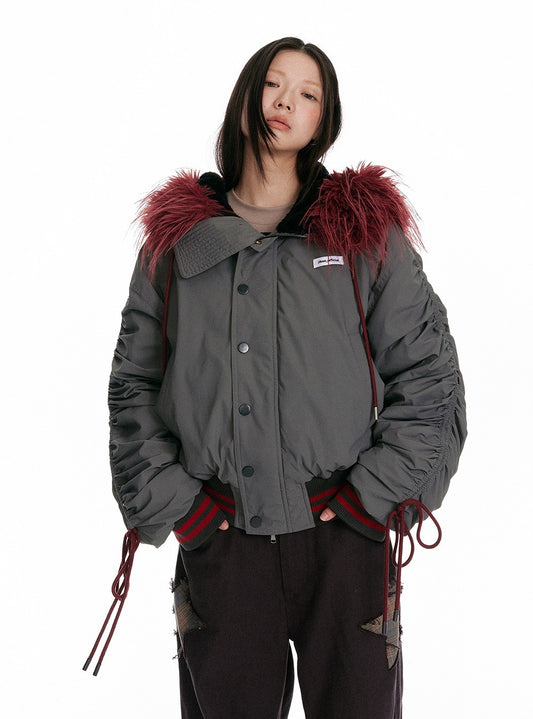 Angora Red Fur Cotton Padded Jacket