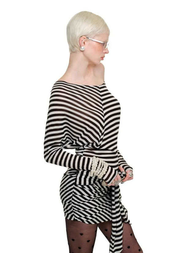 1Jinn Studio Black & White Striped Asymmetrical Dress - My Store