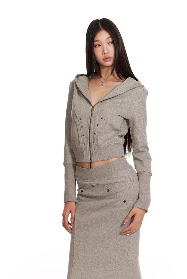 Hooded Sweatshirt Jacket & Long Skirt - My Store