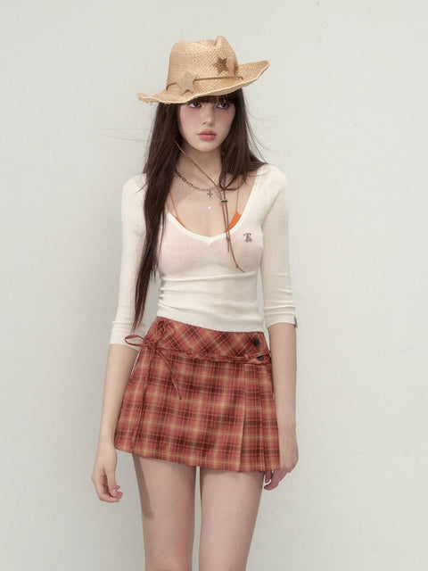 Pleated Bowknot Tie Half Skirt