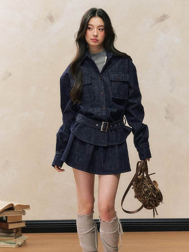 Fleece Denim Jacket & Skirt Set - My Store