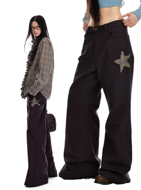 Star Patchwork Straight Wide Pants - My Store