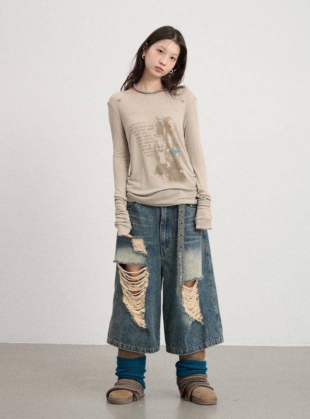 Fallen Print Long-Sleeved Top (4color)