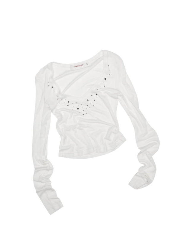 Deep V-Neck Studded Rhinestone Top - My Store