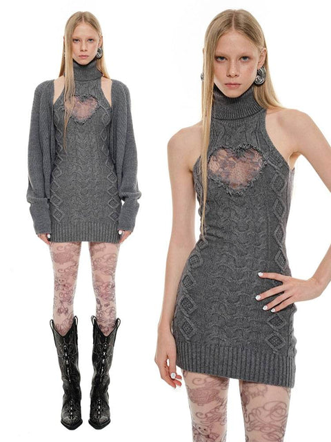 Cable Knit High-Neck Dress - My Store