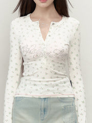 Studded Floral Fitted Long Sleeve Top