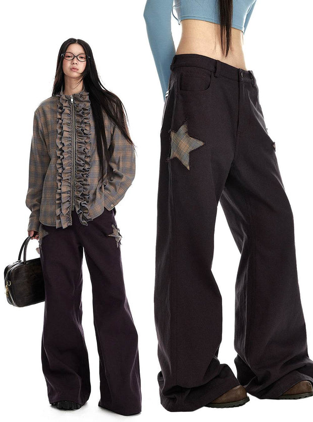 Star Patchwork Straight Wide Pants - My Store