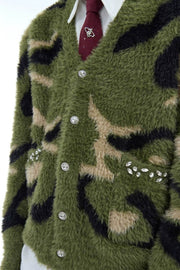 Rhinestone Camo Faux Fur Cardigan - My Store