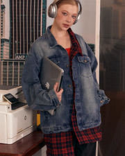 Denim Jacket Layered Check Shirt