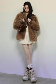 Rabbit Fur Hooded Plush Coat - My Store