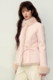 Khaki Pink Fur Integrated Jacket - My Store