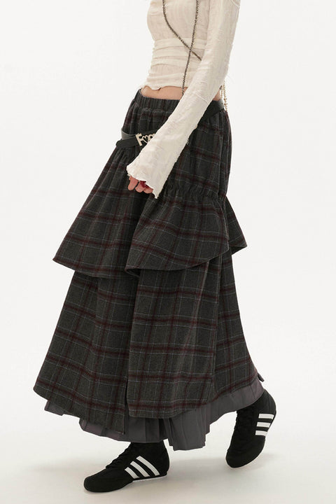 Fake Two-Piece Plaid Skirt - My Store