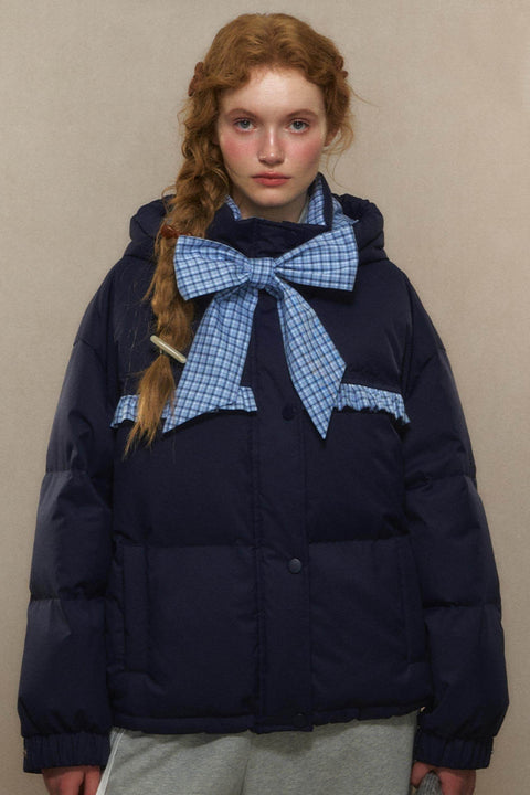 Cropped Bow Puffer Jacket - My Store