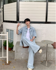 Washed Denim Shirt / Wide Denim Pants