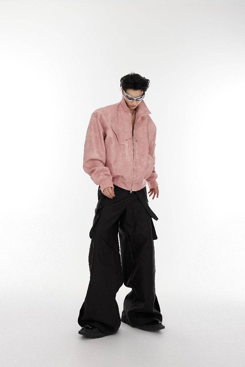 Shoulder Pads Washed PU Leather Jacket - My Store