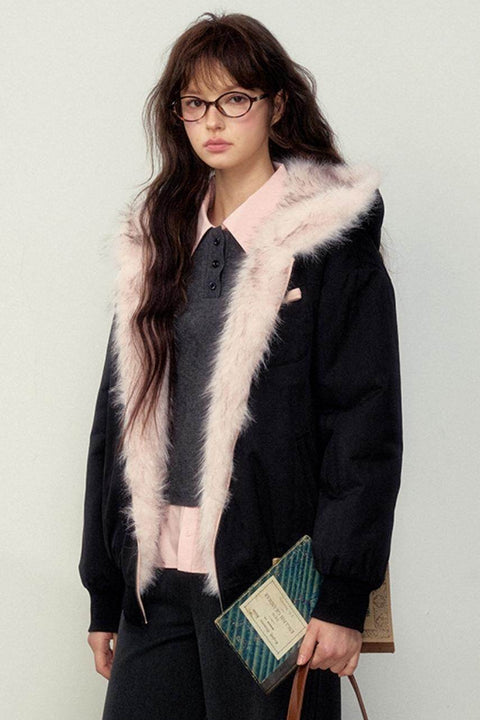 Reversible Black and Pink Warm Fur Coat - My Store