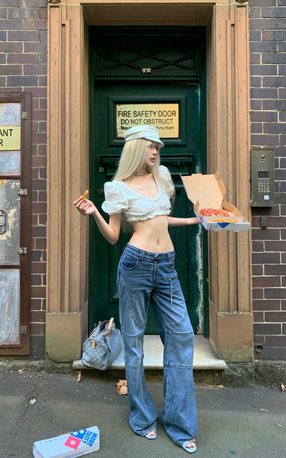 Deconstructed Paneled Straight-Leg Jeans