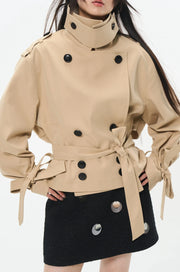 Overlapped Cropped Trench Coat with Belt