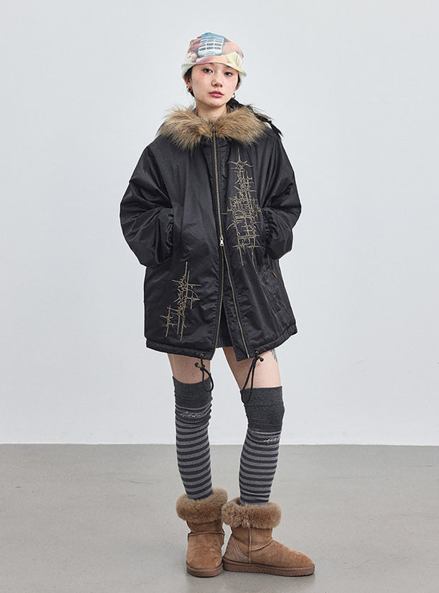 Fur Hood Quilting Half Jumper Jacket (2color)