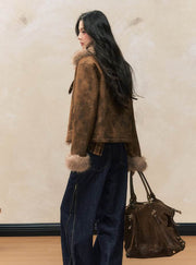 Brown Vintage Shearling Jacket - My Store