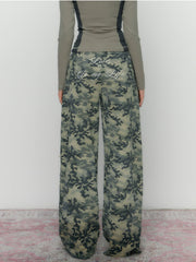 Camouflage Embroidered Loose Fit Wide Leg Pants