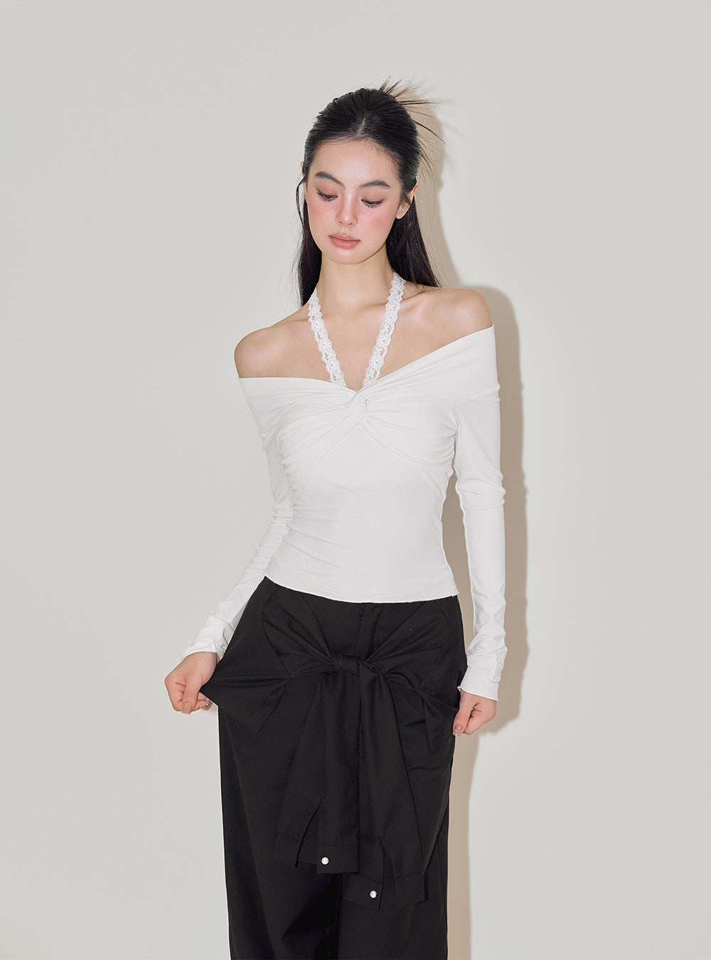 Lace Halter Neck Off Shoulder Top