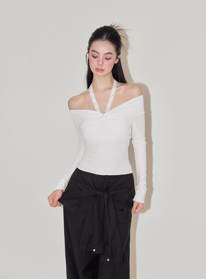 Lace Halter Neck Off Shoulder Top