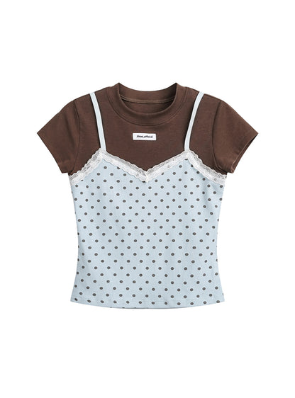 Dot Lace Layered Two-Piece T-Shirt
