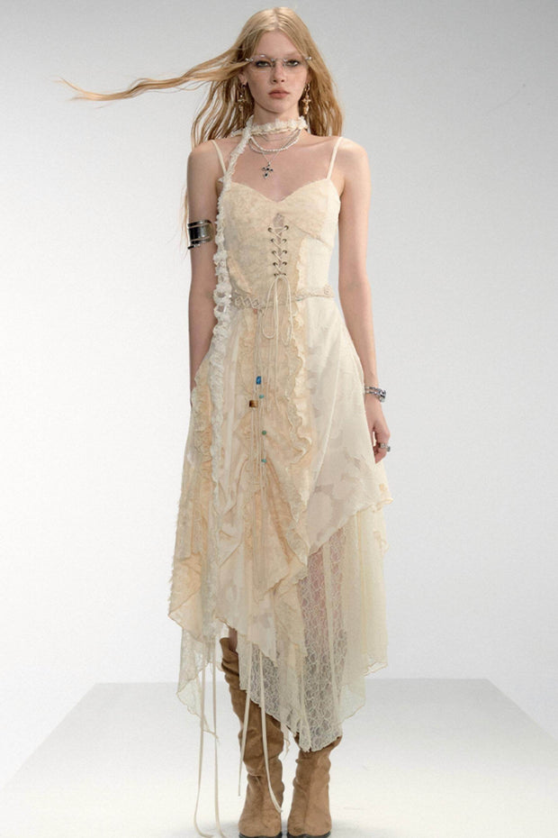 Lace Patchwork Drawstring Dress - My Store