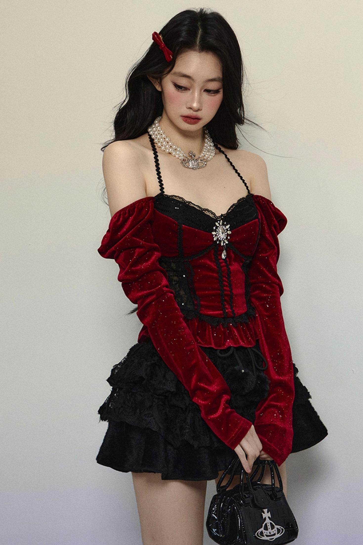 Slim Fit Velvet Halterneck Dress - My Store