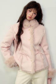 Khaki Pink Fur Integrated Jacket - My Store