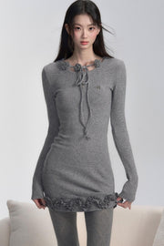 Lace-Up Knit Dress