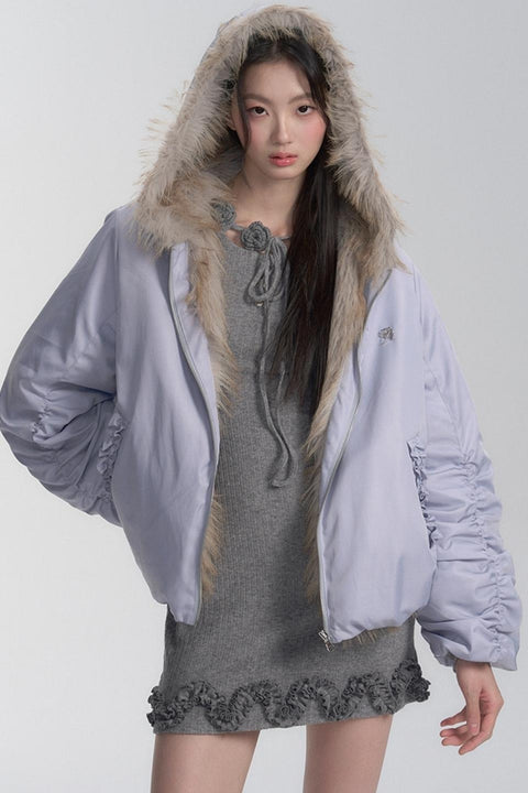 Hooded Plush Reversible Coat