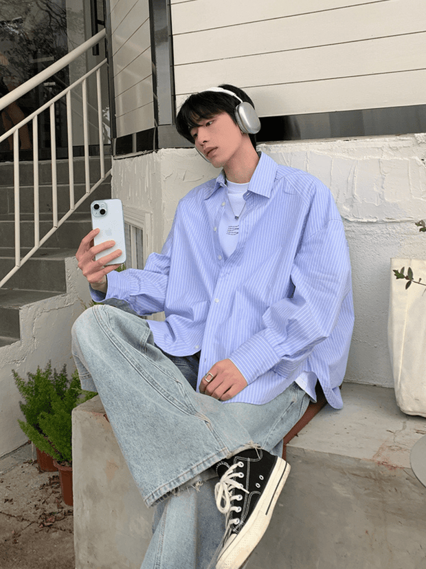 Blue and White Oversized Shirt