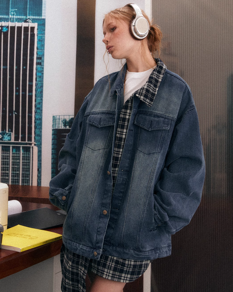 Denim Jacket Layered Check Shirt