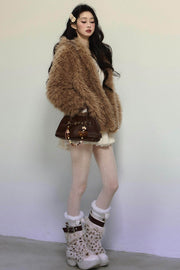 Rabbit Fur Hooded Plush Coat - My Store